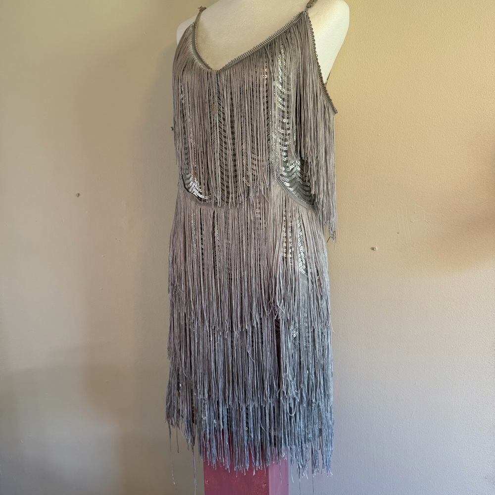 Lulu's Silver Fringe Sequin Slip Mini Dress